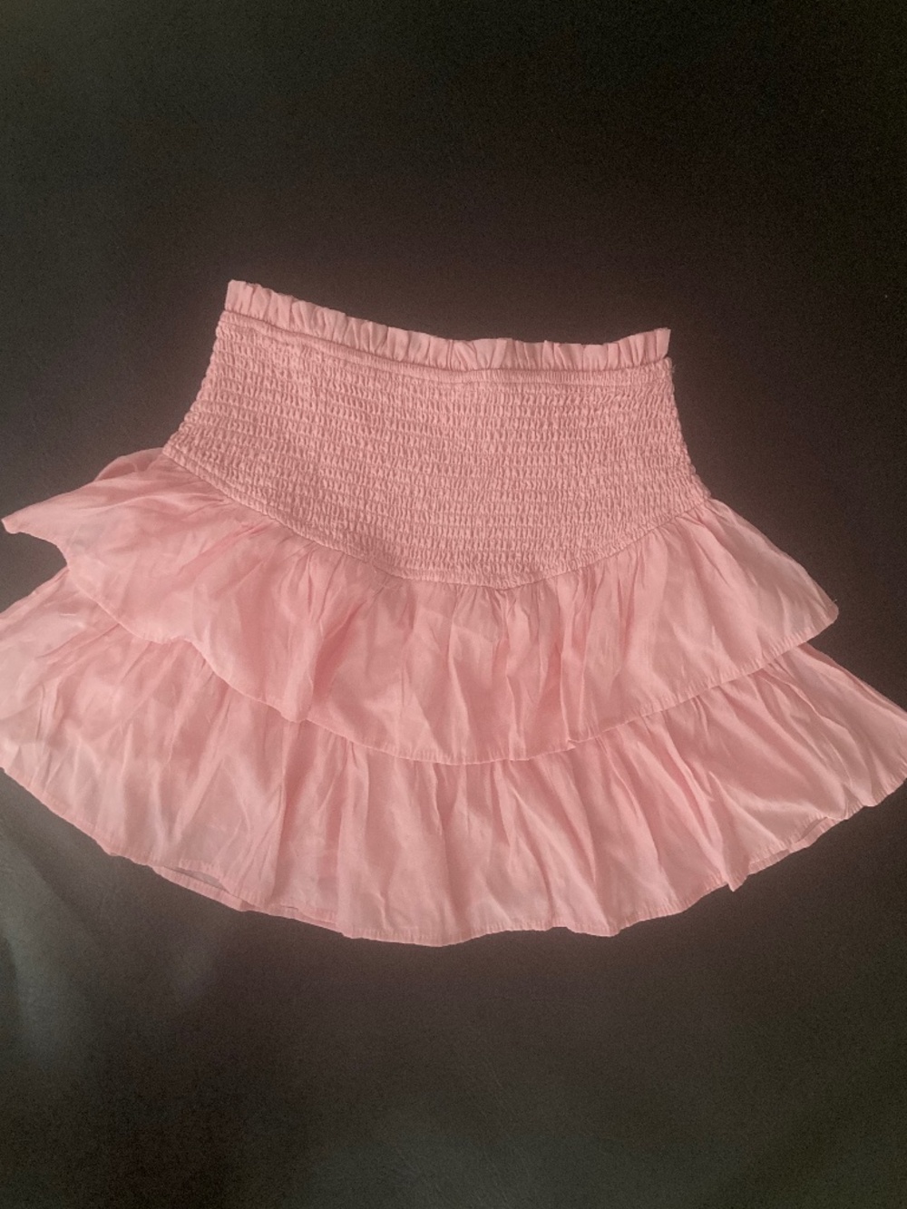 New baby pink smocked ruffle tiered stretchy short skirt s small